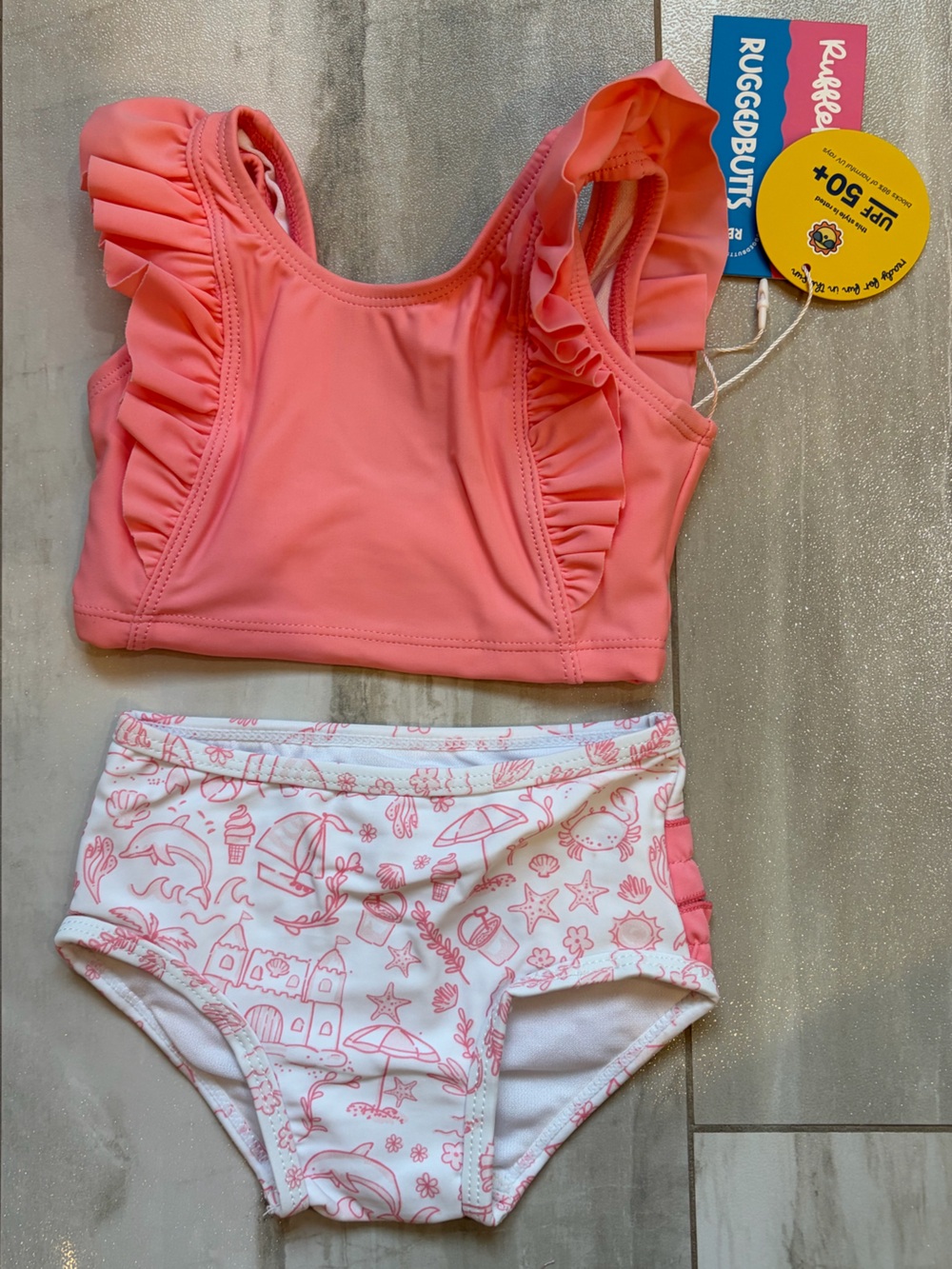 NWT RuffleButts Colorful By The Seaside Ruffled Bow Tankini Bikini Girls 3-6M